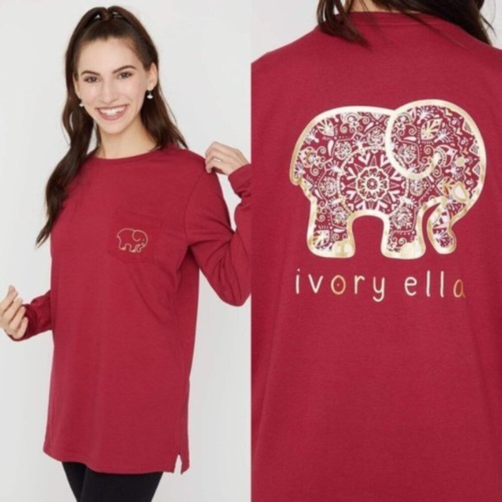 Ivory Ella | "Rumba Red" Blooming Mandala Ella Long Sleeve Tee | Size Small